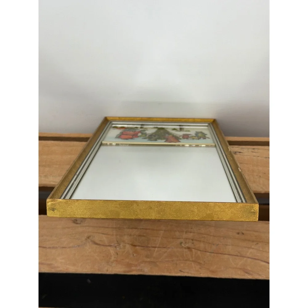 Eglomise Designs of Boston Reverse Glass Painted Christmas Mirror Animal Scene